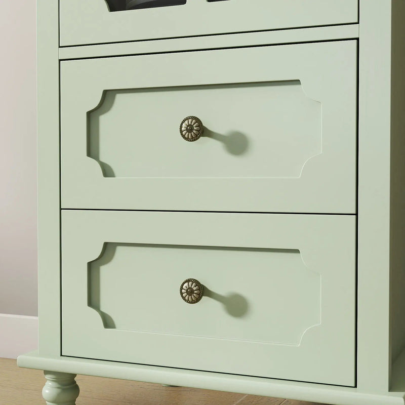 Minimalism Buffet Cabinet With Glass Doors And Double Drawer