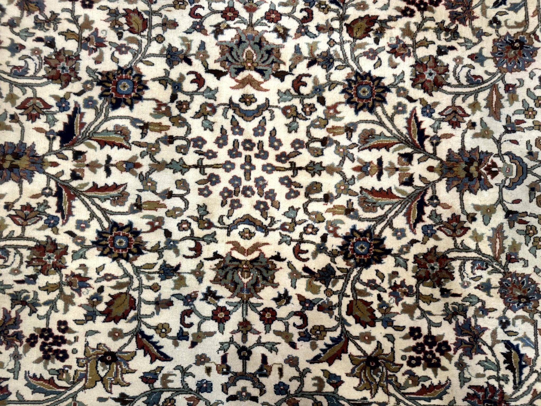 Indo Persian Rug 9x12, Ivory and Red, Traditional Wool Oriental Carpet by Jewel Rugs