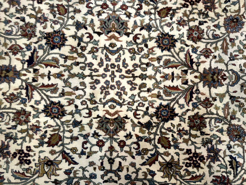 Indo Persian Rug 9x12, Ivory and Red, Traditional Wool Oriental Carpet by Jewel Rugs
