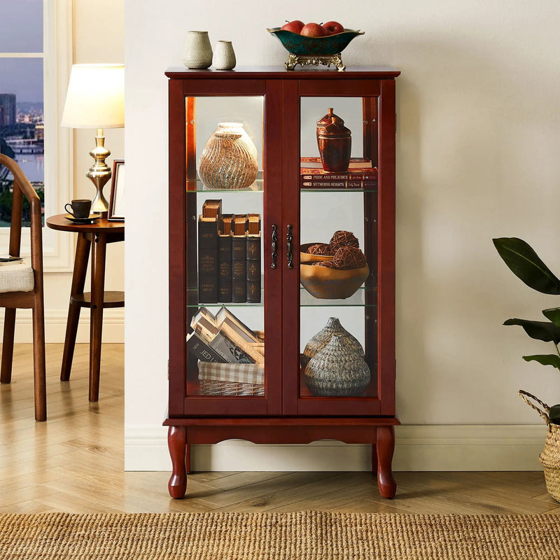 Curio Cabinet Lighted Curio Diapaly Cabinet With Adjustable Shelves And Mirrored Back Panel, Tempered Glass Doors (3 Tier), (E26 Light Bulb Not Included) by HouseOfZazla