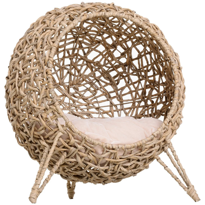 20.5' Weaved Banana Leaf Cat Bed with Cushion Beige by HouseOfZazla