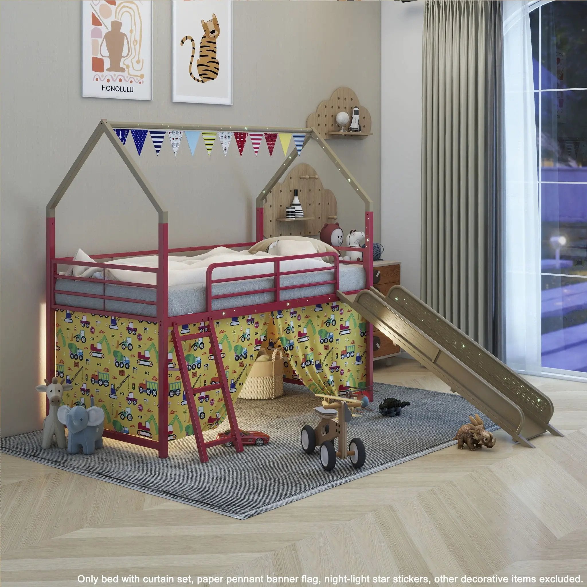 Jack - House Loft Bed With Slide And Curtain Set by Unique Piece Furniture