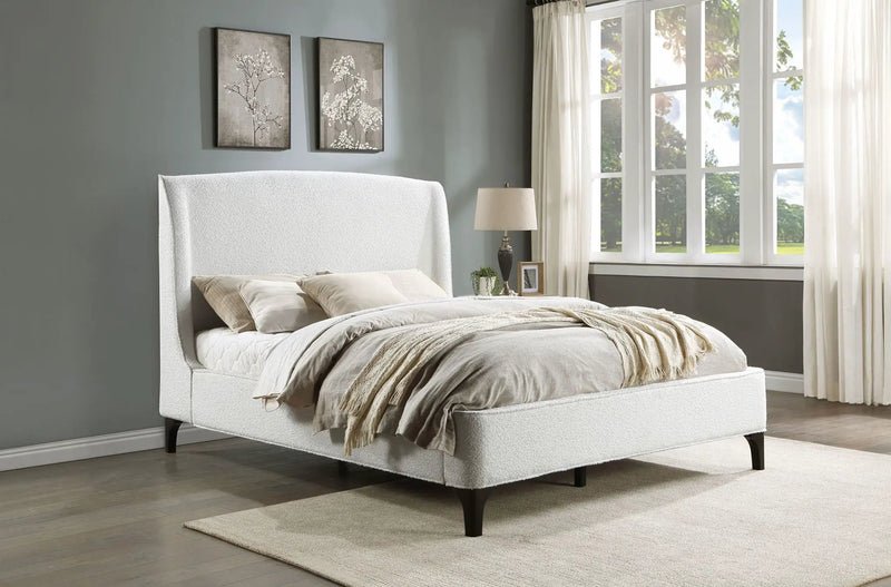 Mosby Upholstered Queen Wingback Bed Snow by Unique Piece Furniture