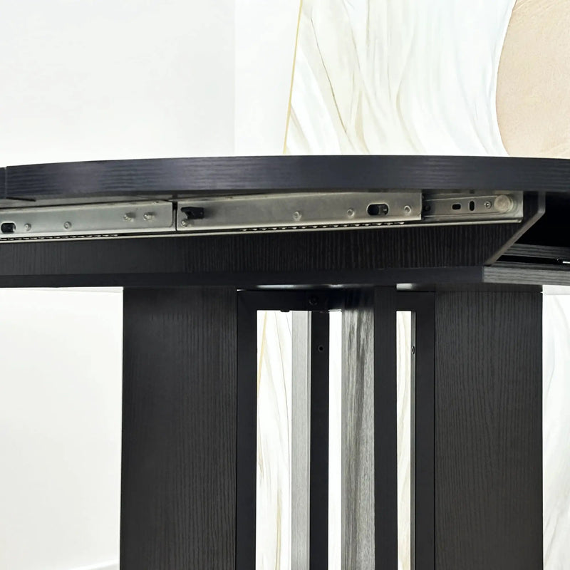 Dining Table For Farmhouse Kitchen Expandable Oval Table Top With Removable Leaf Trestle X Shaped Base - Black by HouseOfZazla