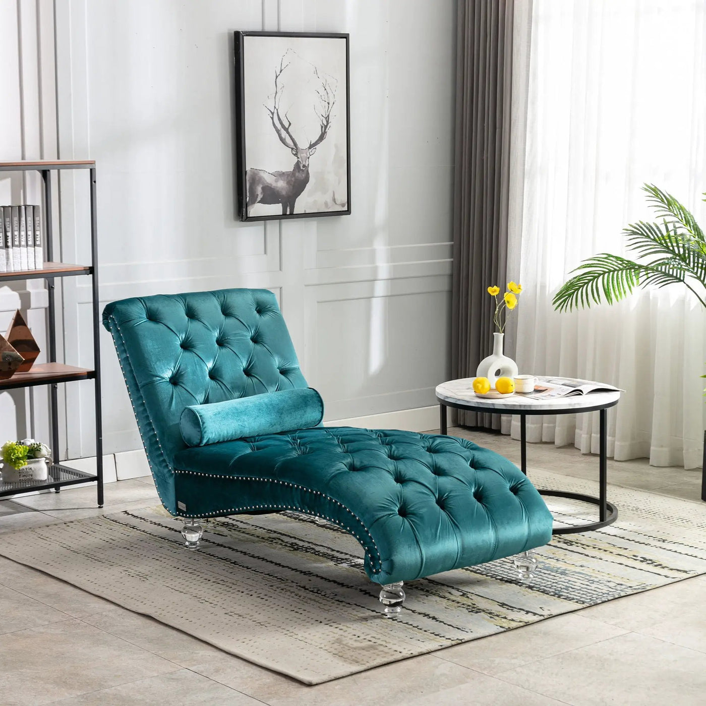 Chaise Lounge Indoor, Button Tufted Upholstered Chaise Lounge Chair With Pillow by HouseOfZazla