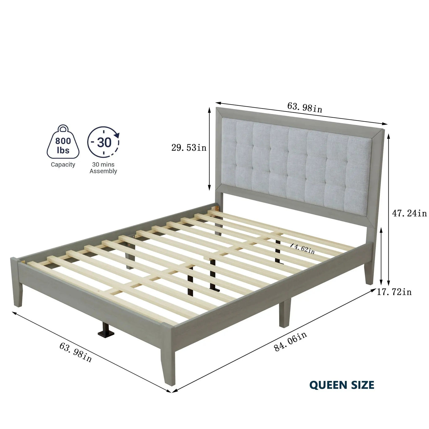Mid Century Modern Platform Bed With Upholstered Headboard by HouseOfZazla
