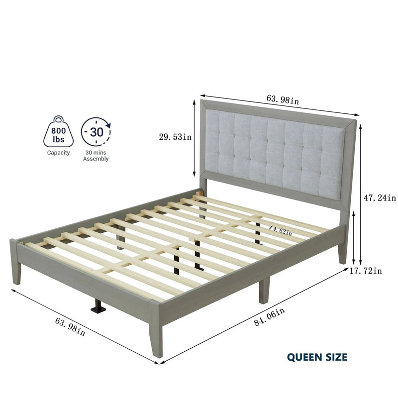 Mid Century Modern Platform Bed With Upholstered Headboard by HouseOfZazla