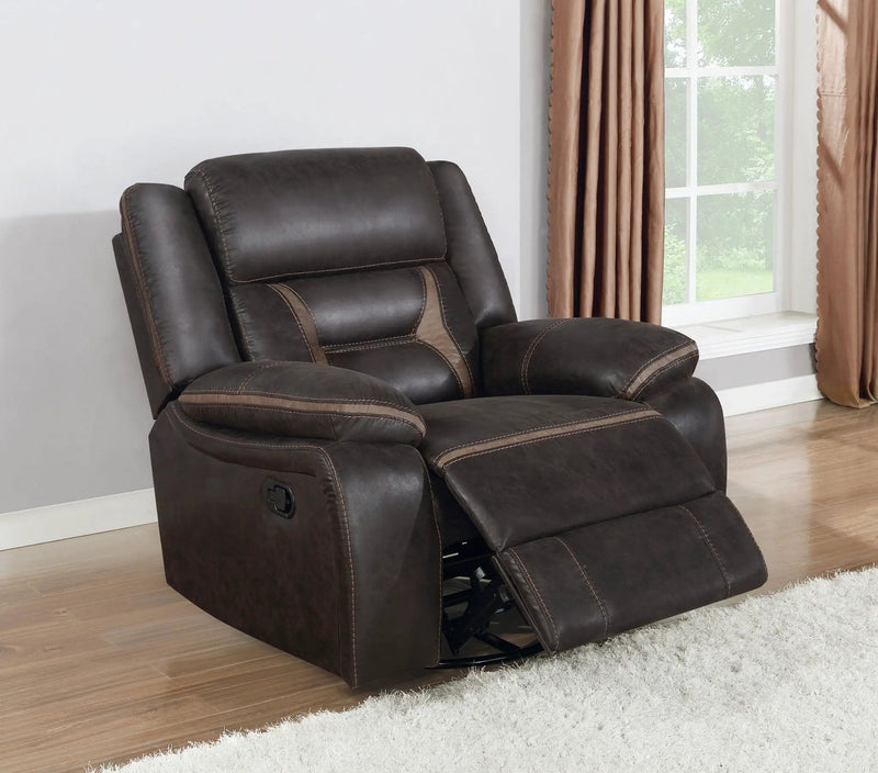 Greer Upholstered Swivel Glider Recliner Chair Brown by Unique Piece Furniture