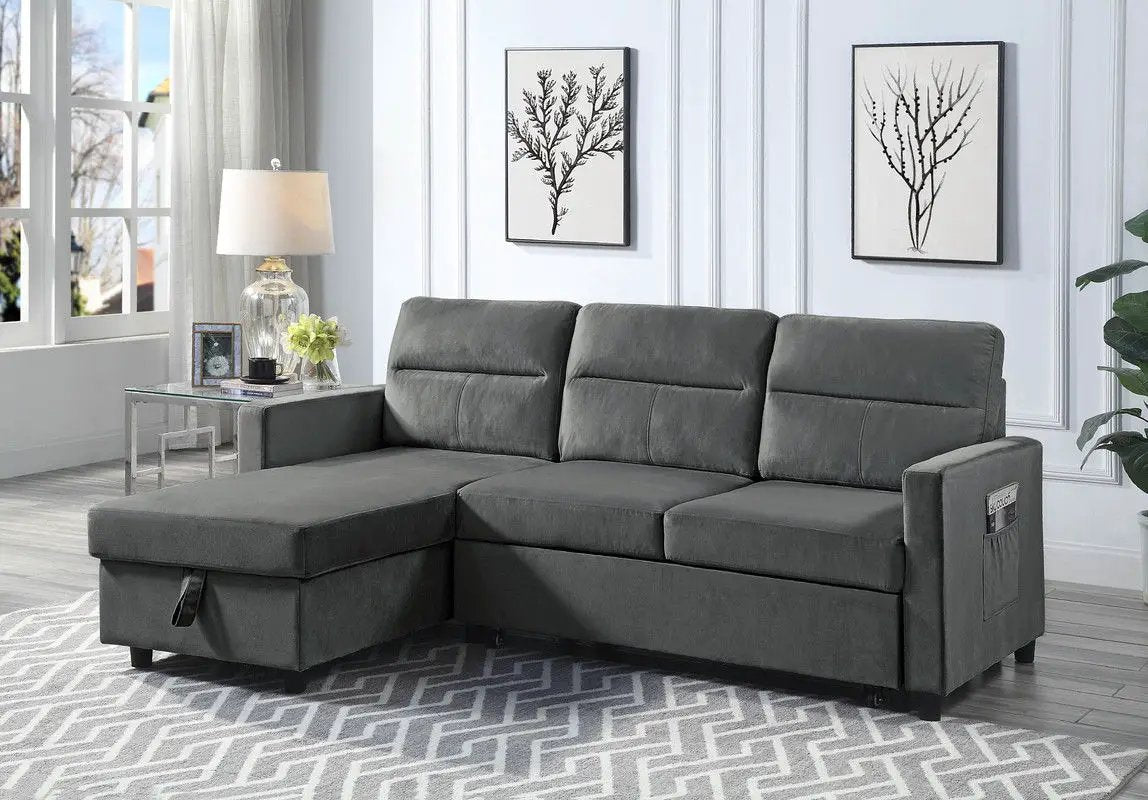 Ivy - Reversible Sleeper Sectional Sofa With Storage Chaise And Side Pocket by HouseOfZazla