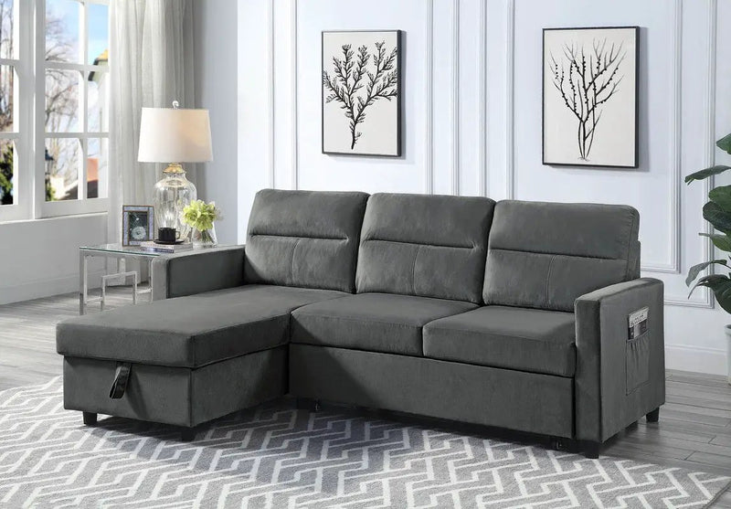 Ivy - Reversible Sleeper Sectional Sofa With Storage Chaise And Side Pocket by HouseOfZazla