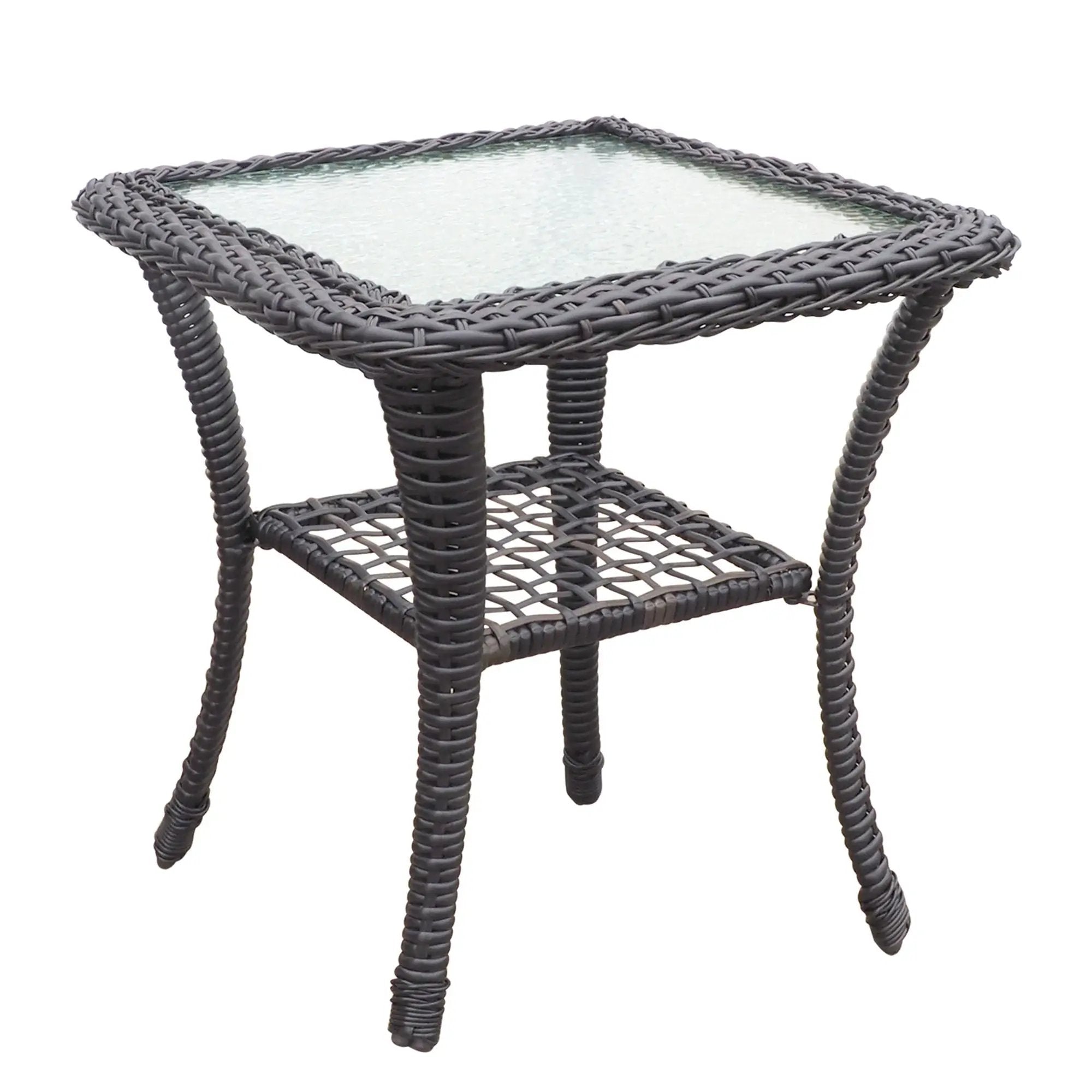 3 Pieces Conversation Set, Outdoor Wicker Rocker Swivel Patio Bistro Set, Rocking Chair With Glass Top Side Table by HouseOfZazla