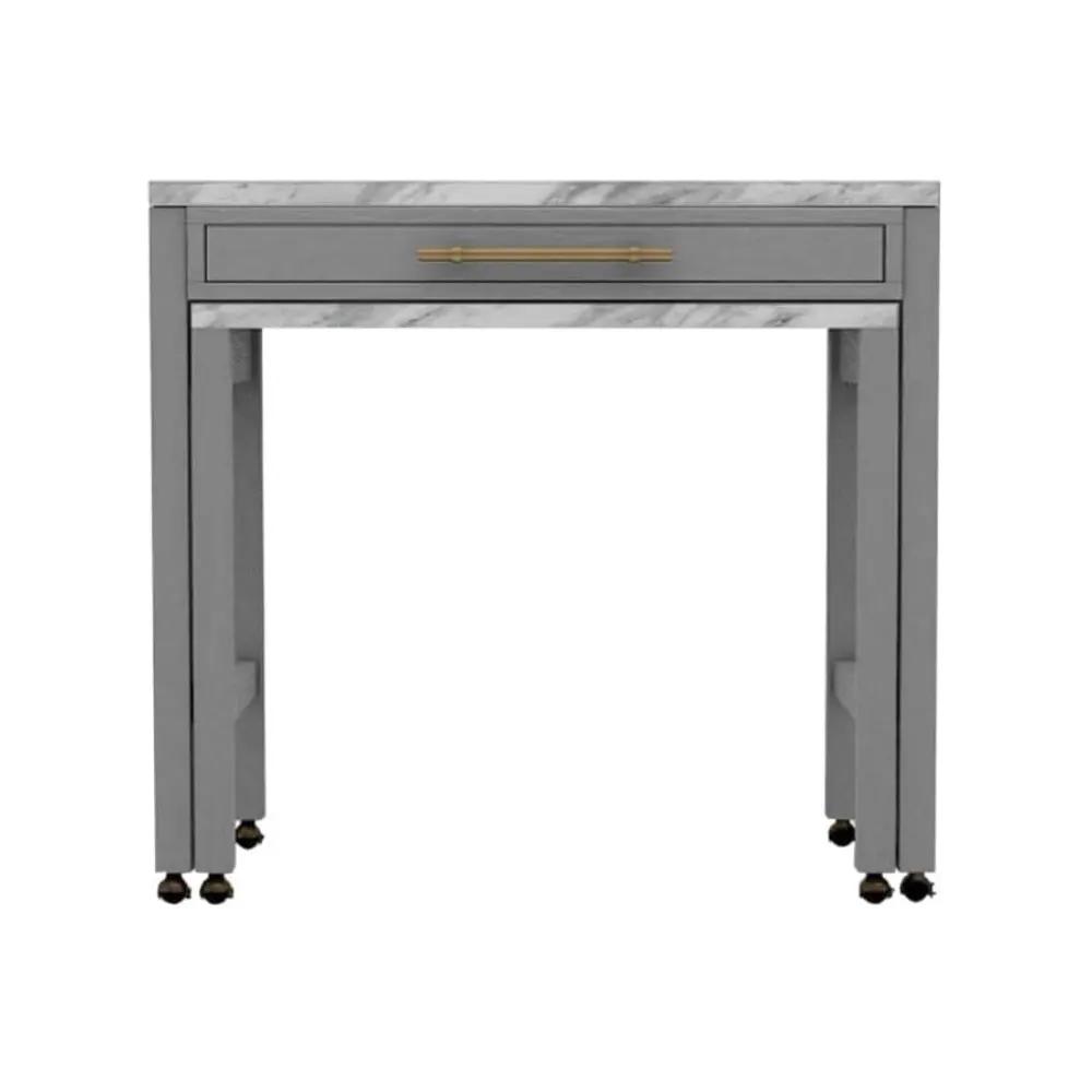 Light Gray Faux Marble Dining Table with Storage Drawer by HouseOfZazla