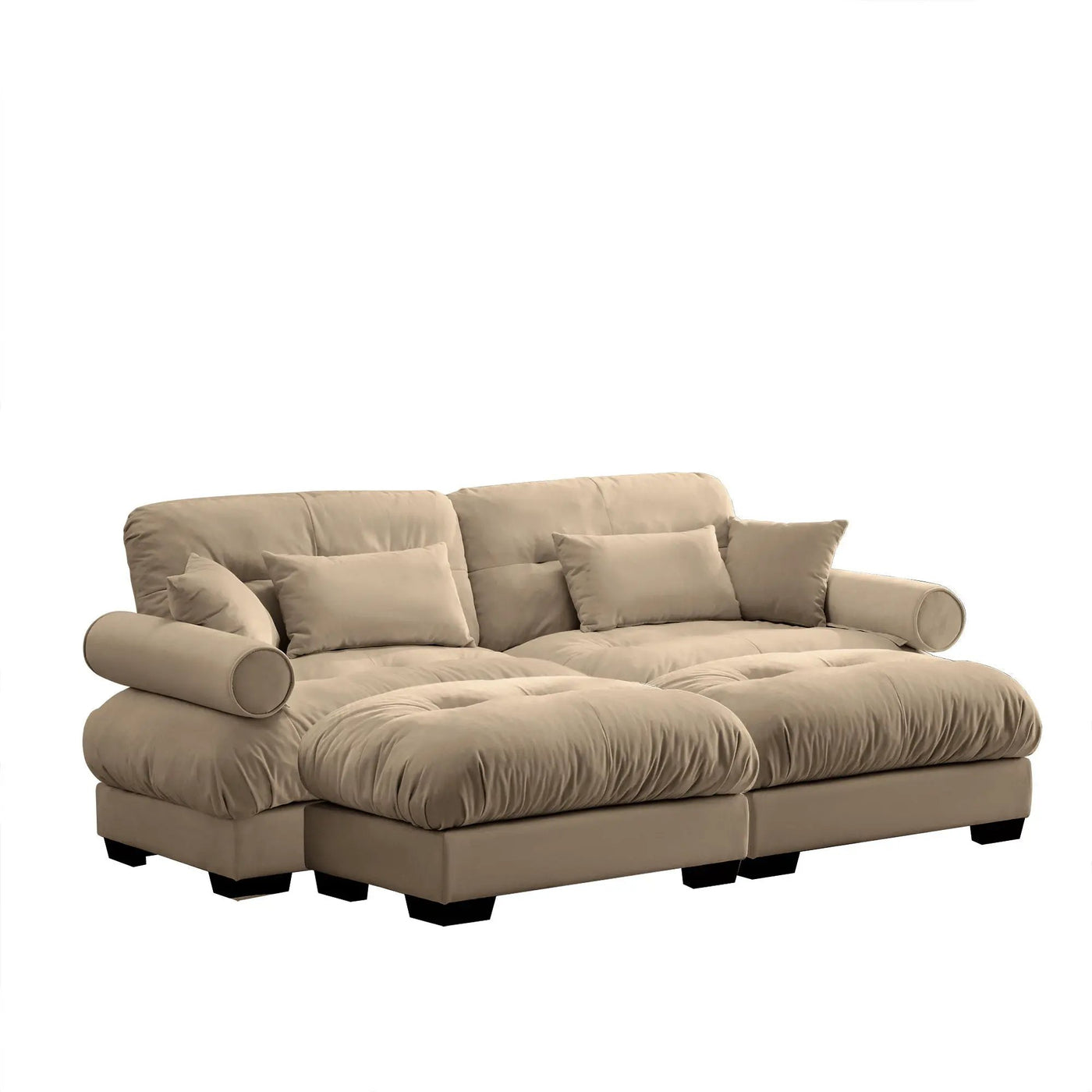 Modern Sectional Sofa With Ottoman, Round Bolster Armrests, Waist And Throw Pillows by Unique Piece Furniture