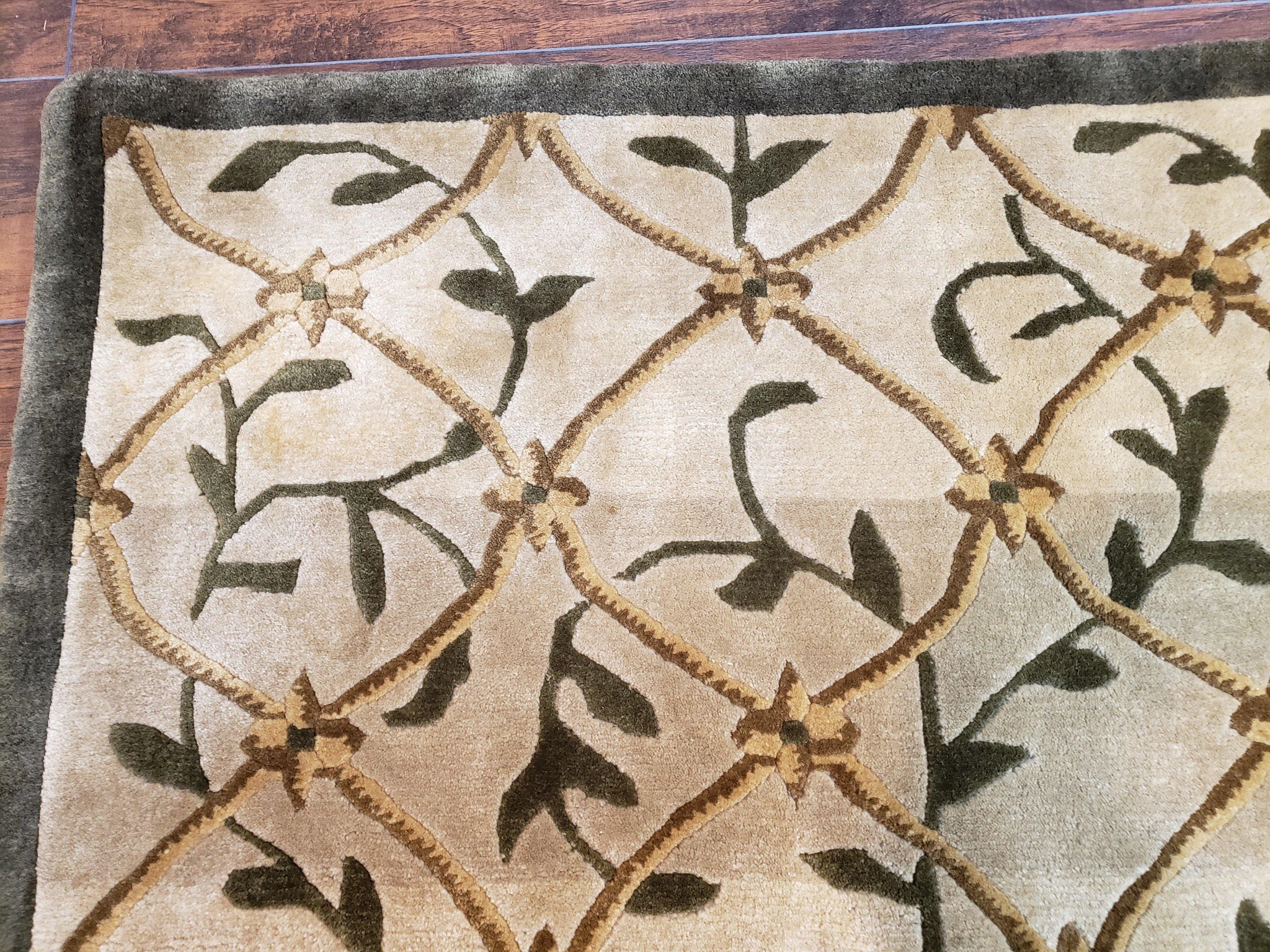 Vintage Tibetan Nepalese Area Rug 9x12, Wool Hand-Knotted, Beige Nepali Soft Pile Carpet, 9 x 12 Living Room Modern Dining Room Rug by Jewel Rugs