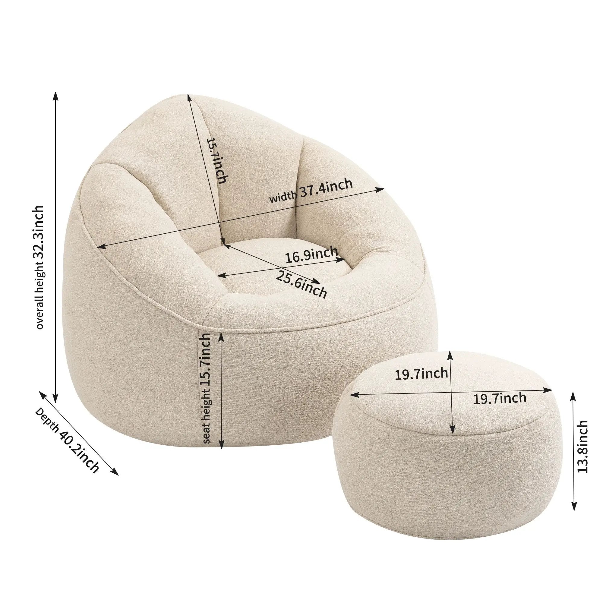 Bedding Bean Bag Sofa Chair High Pressure Foam With Footrest by Unique Piece Furniture