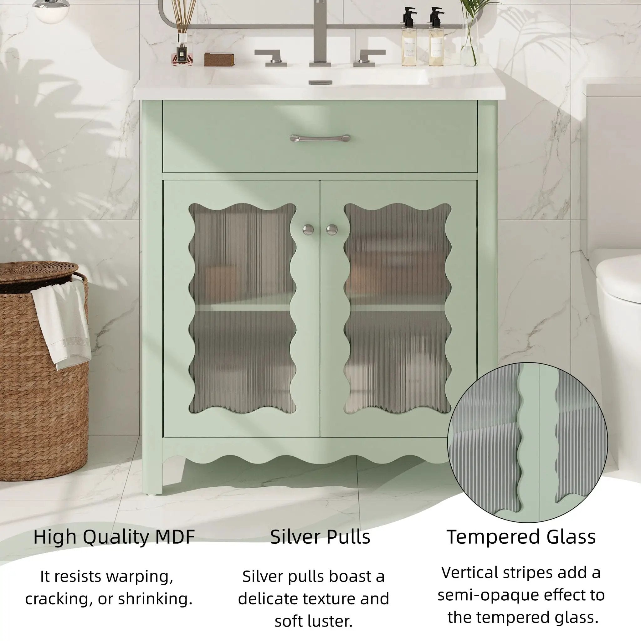 Modern Bathroom Vanity With Tempered Glass Doors
