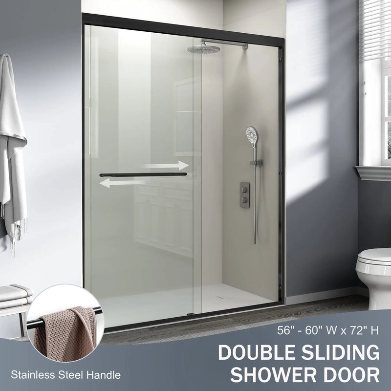 56-60 in. W x 72 in. H Double Sliding Shower Door, Semi-Frameless by HouseOfZazla