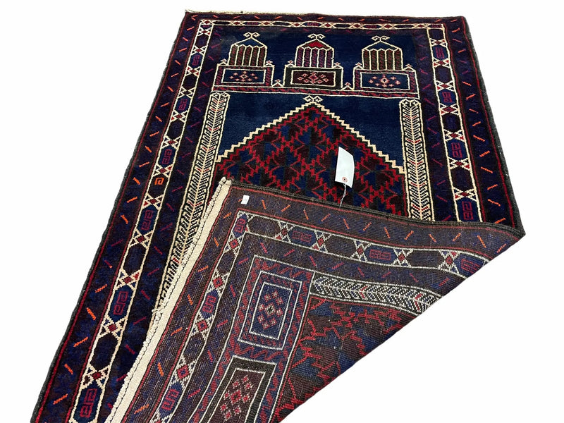 3x5 Vintage Handmade Tribal Wool Rug Balouchi Prayer Rug Afghan Rug Red Blue Wow by Jewel Rugs