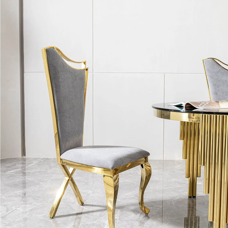 Gorgeous Streamlined High Back Fabric Stainless Steel Dining Chair (Set of 2) - Gold / Gray by HouseOfZazla