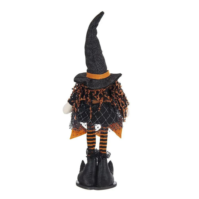 Standing Gnome With Banner & Spring Body, For Halloween Decor - Black / Orange / White by HouseOfZazla