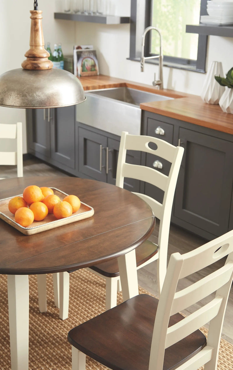 Woodanville - Round DRM Drop Leaf Table - Cream / Brown by Unique Piece Furniture