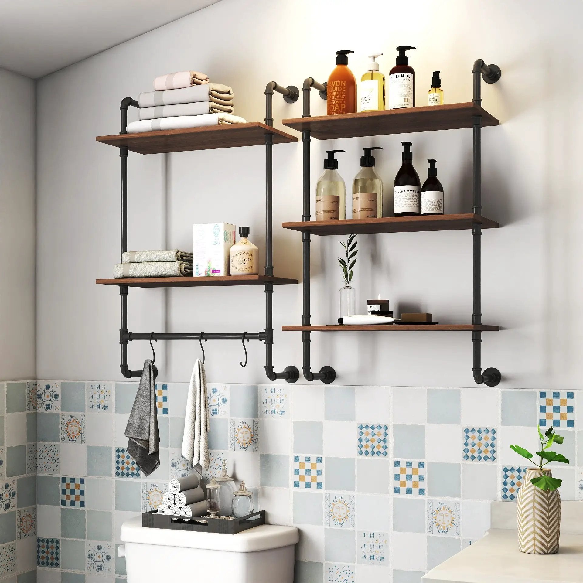 Industrial Pipe Shelf 3-Tier and 2-Tier Wall Mounted Shelves by HouseOfZazla