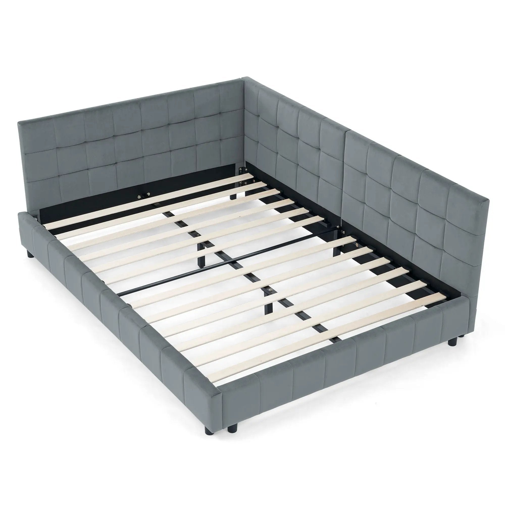 Mid-Century Storage Upholstered Tufted Bed Frame With Backrest And Armrests by Unique Piece Furniture