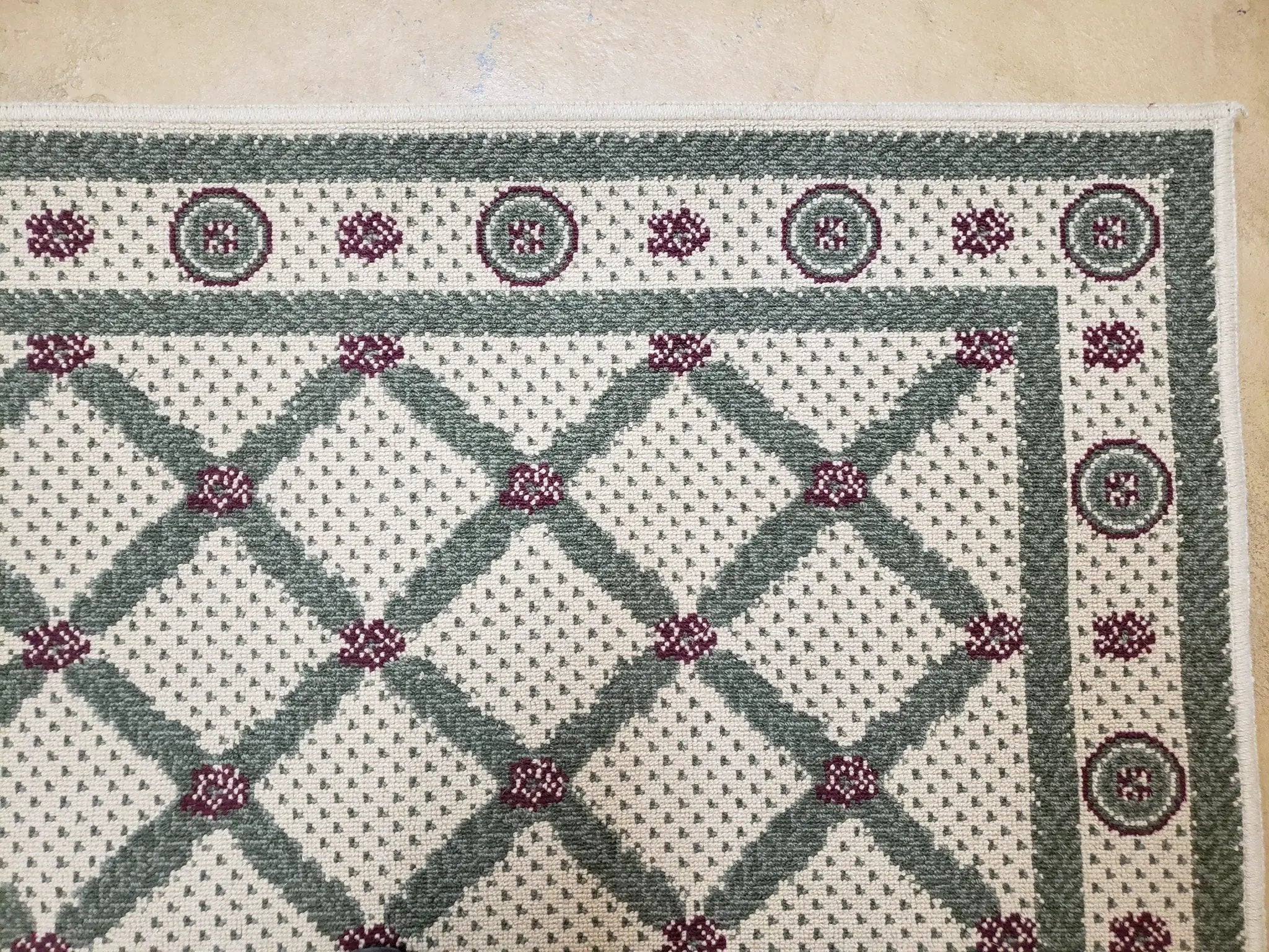 4x5 Panel Design Rug, 4' x 5' Power-Loomed Vintage Rug, Beige & Pine Green Carpet by Jewel Rugs