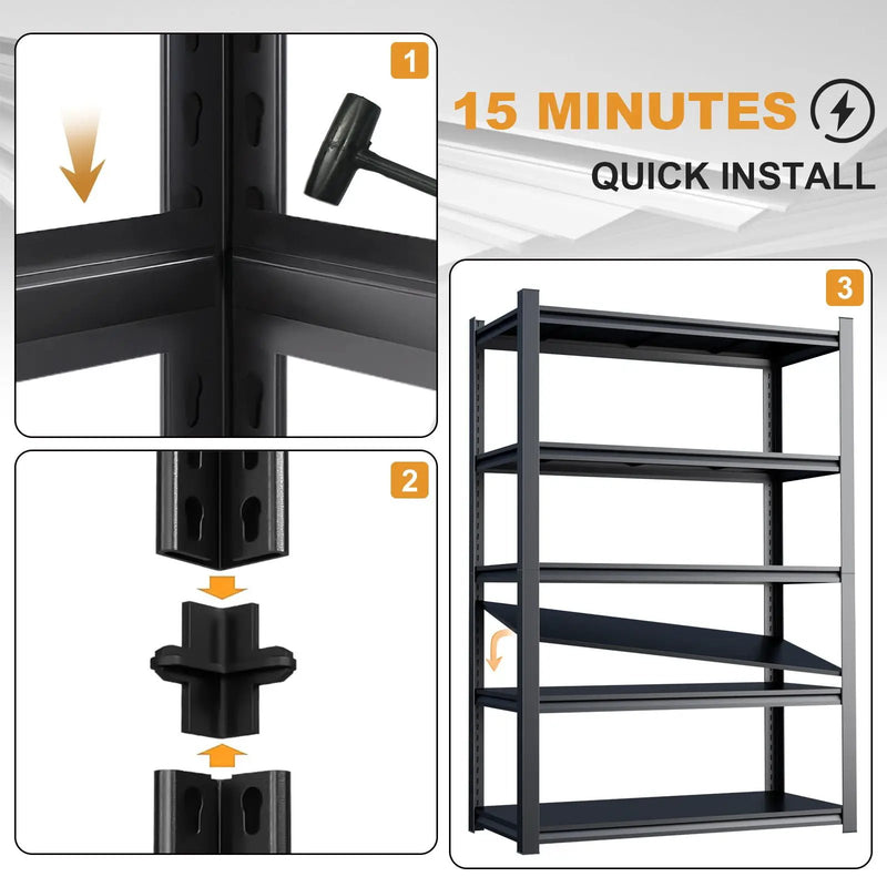 Shelves With 5 Removable Dividers, Durable For Garage - Black by HouseOfZazla