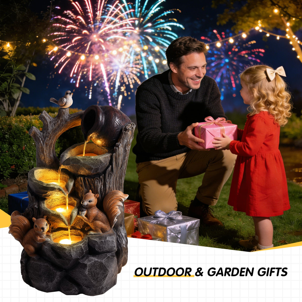 Resin Squirrel Tree Stump Outdoor Fountain 30 Inch LED, photo 9 of 9