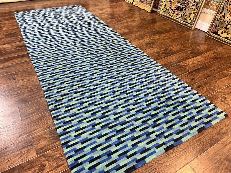 Wide Runner Rug 4.7 x 12, Blue Multicolor Contemporary Wool Power Loomed Rug, Mosiac Design by Jewel Rugs