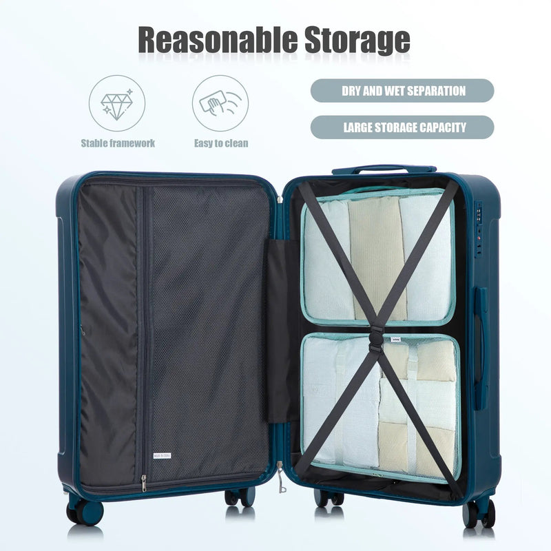 3-Piece ABS Spinner Wheel Luggage Set 20"/24"/28" Dark Blue by HouseOfZazla