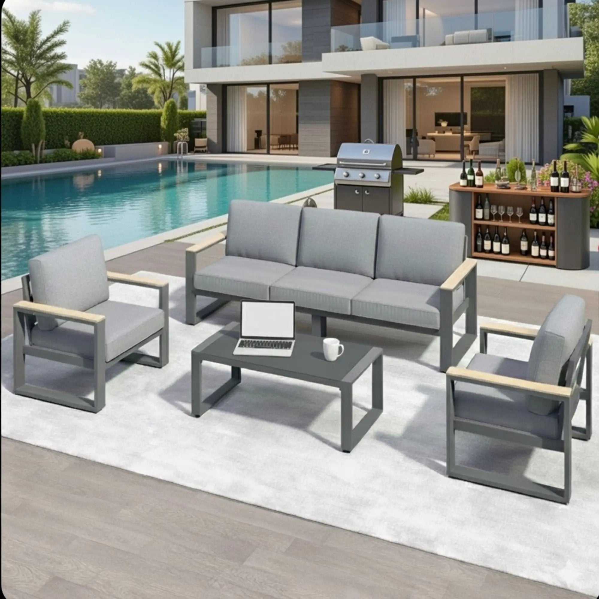 Modern Outdoor Sofa Set With Coffee Table by HouseOfZazla