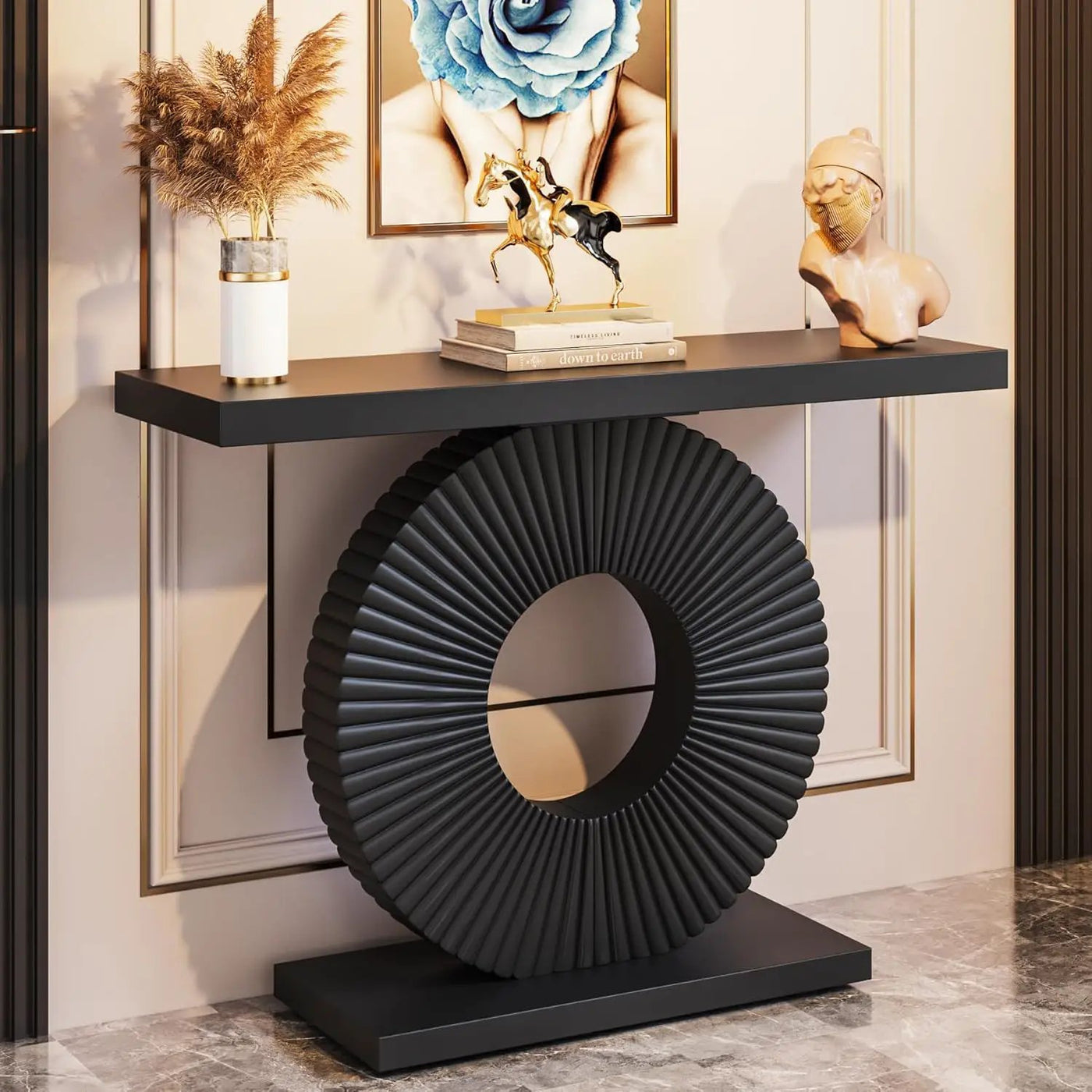 Modern Console Table With Sculptural Geometric Base by HouseOfZazla