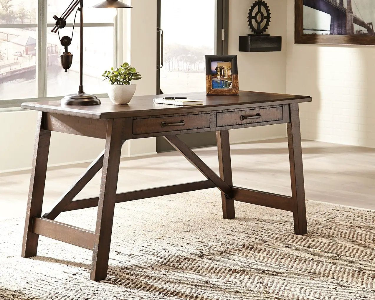 Baldridge - Home Office Large Leg Desk - Rustic Brown by Unique Piece Furniture