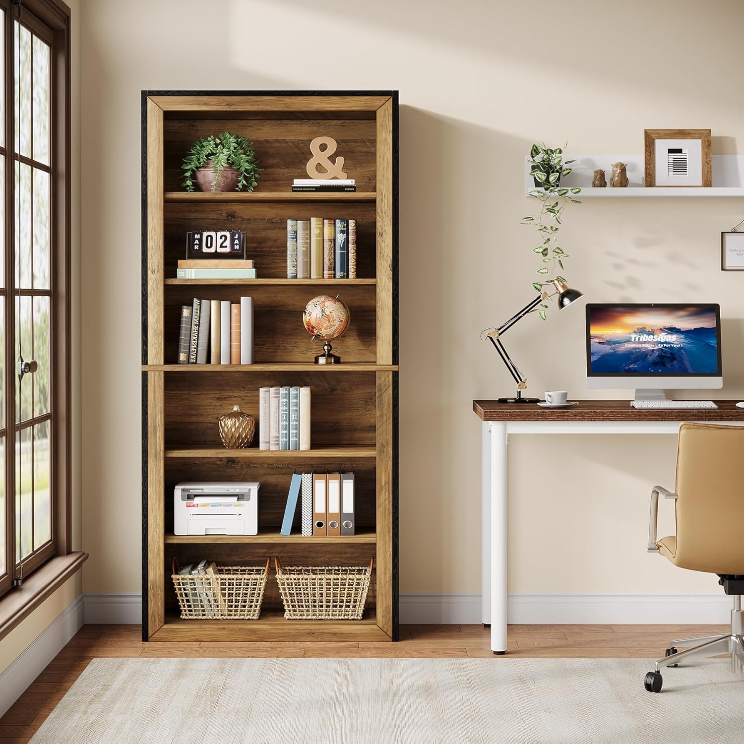 7 Tier Open Bookshelf Storage For Living Room - Black / Brown by HouseOfZazla