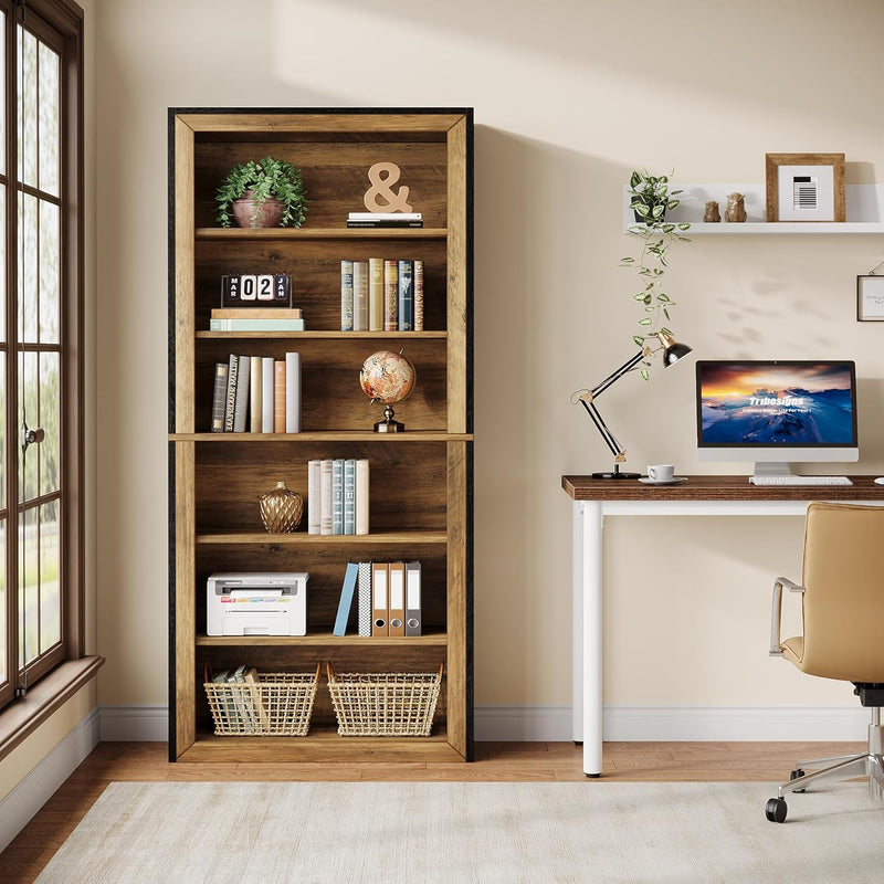 7 Tier Open Bookshelf Storage For Living Room - Black / Brown by HouseOfZazla