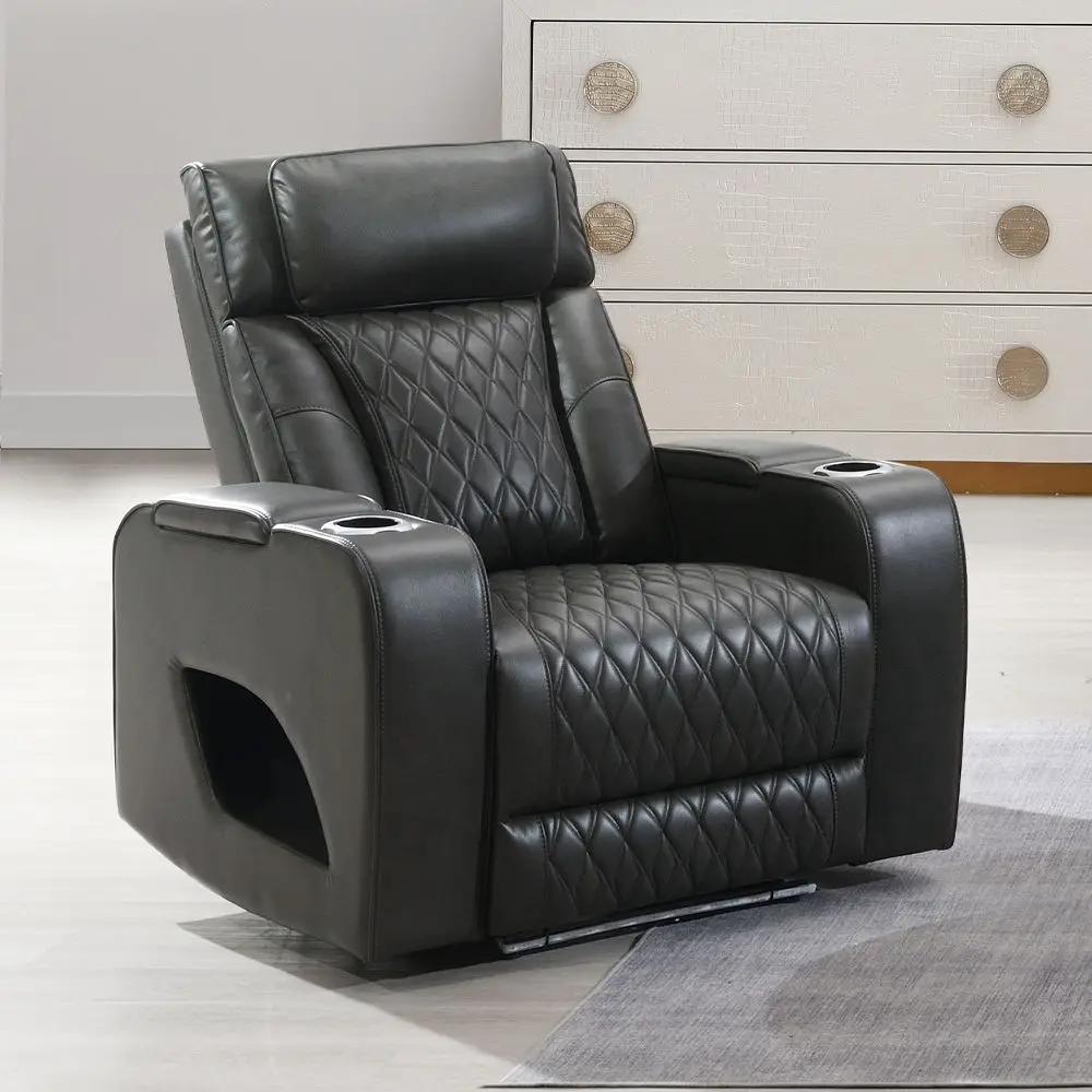 Taddeo - Power Motion Recliner With Power Headrest, USB, Wireless Charger & LED - Dark Gray by Unique Piece Furniture