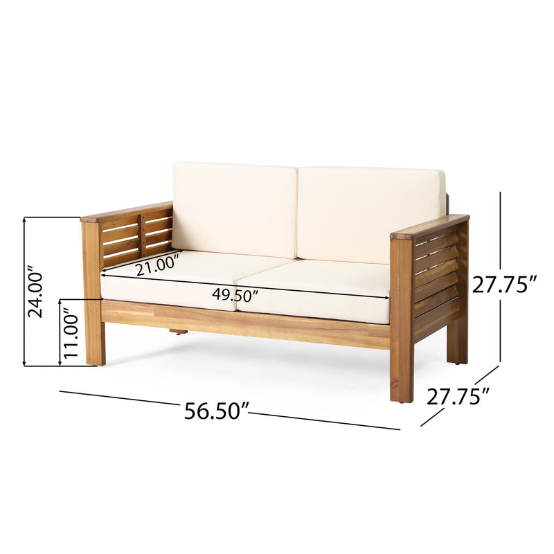 Acacia Wood Loveseat And Coffee Table Set With Cushions by HouseOfZazla