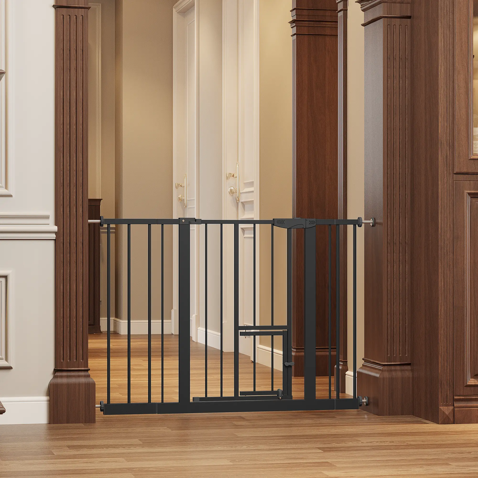 Baby Gate with Cat Door, 29.5-44.1" Metal Pet Door by HouseOfZazla