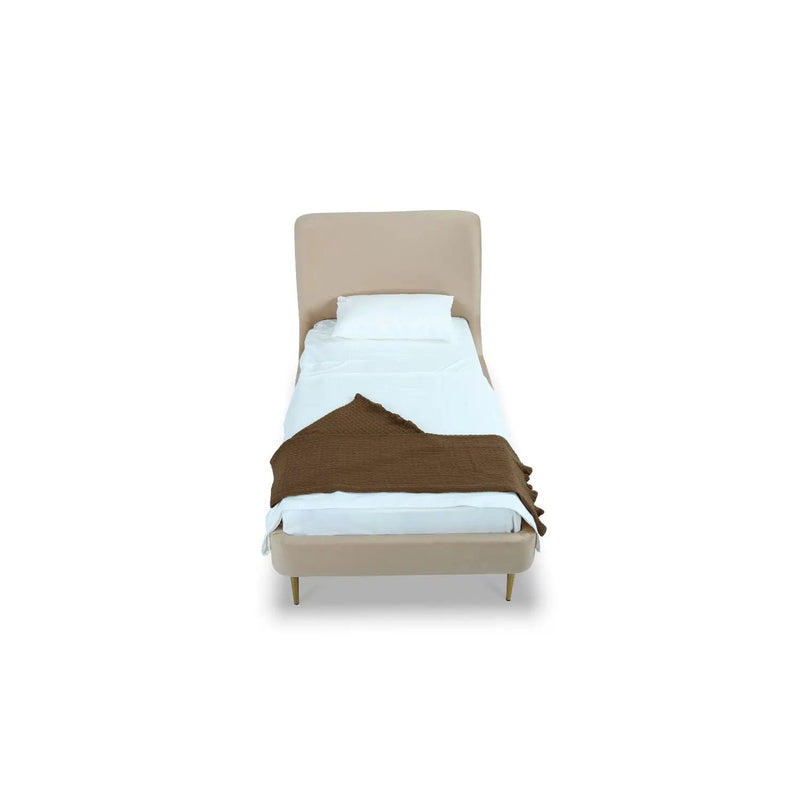 Mid-Century Modern Upholstered Bed With Curved Headboard