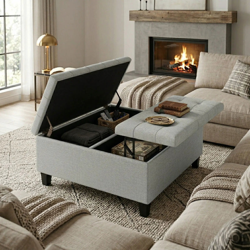 Harrison - Coffee Table Storage Ottoman Lift Top - Stone Gray by HouseOfZazla