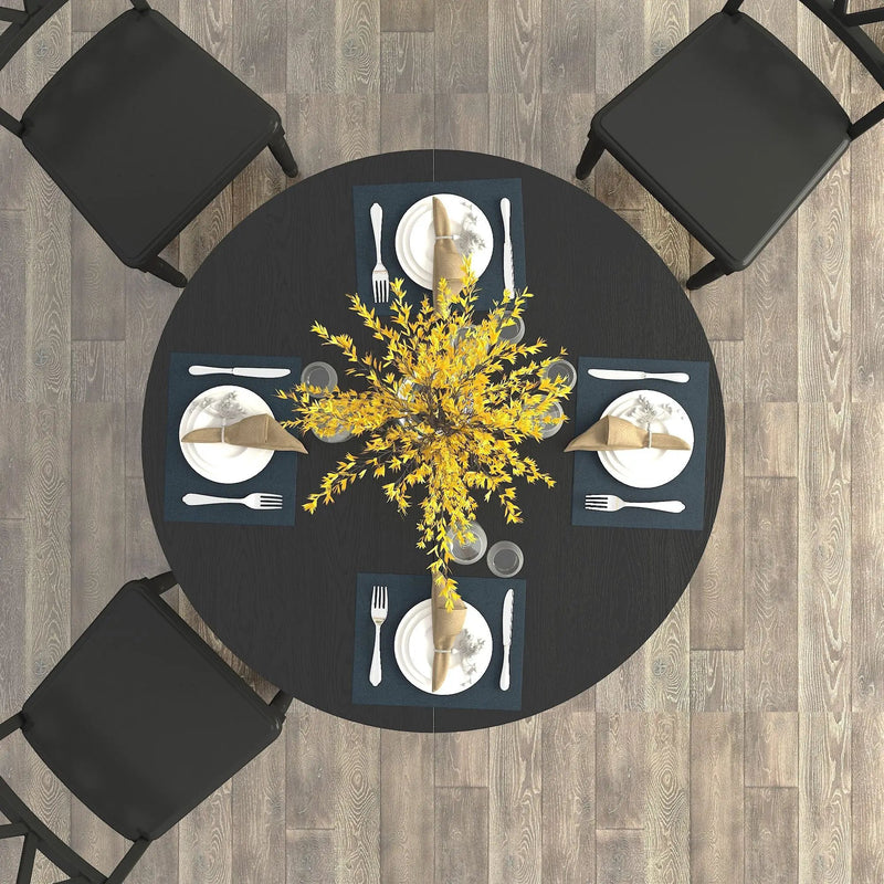 Dining Table For Farmhouse Kitchen Expandable Oval Table Top With Removable Leaf Trestle X Shaped Base - Black by HouseOfZazla
