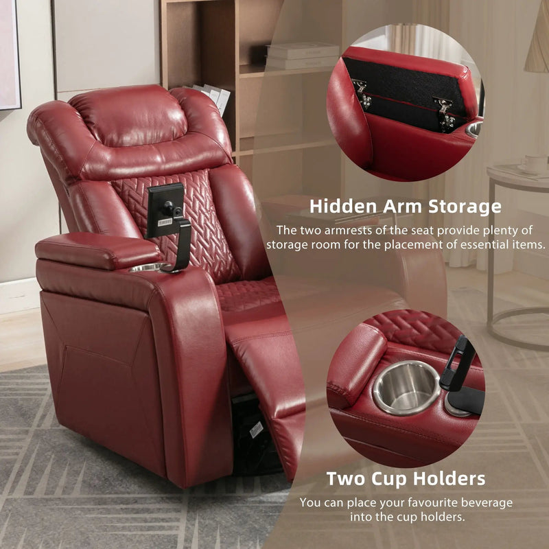 270 Degree Swivel Power Recliner With Tray Table, Phone Holder, Cup Holder, USB Port by HouseOfZazla