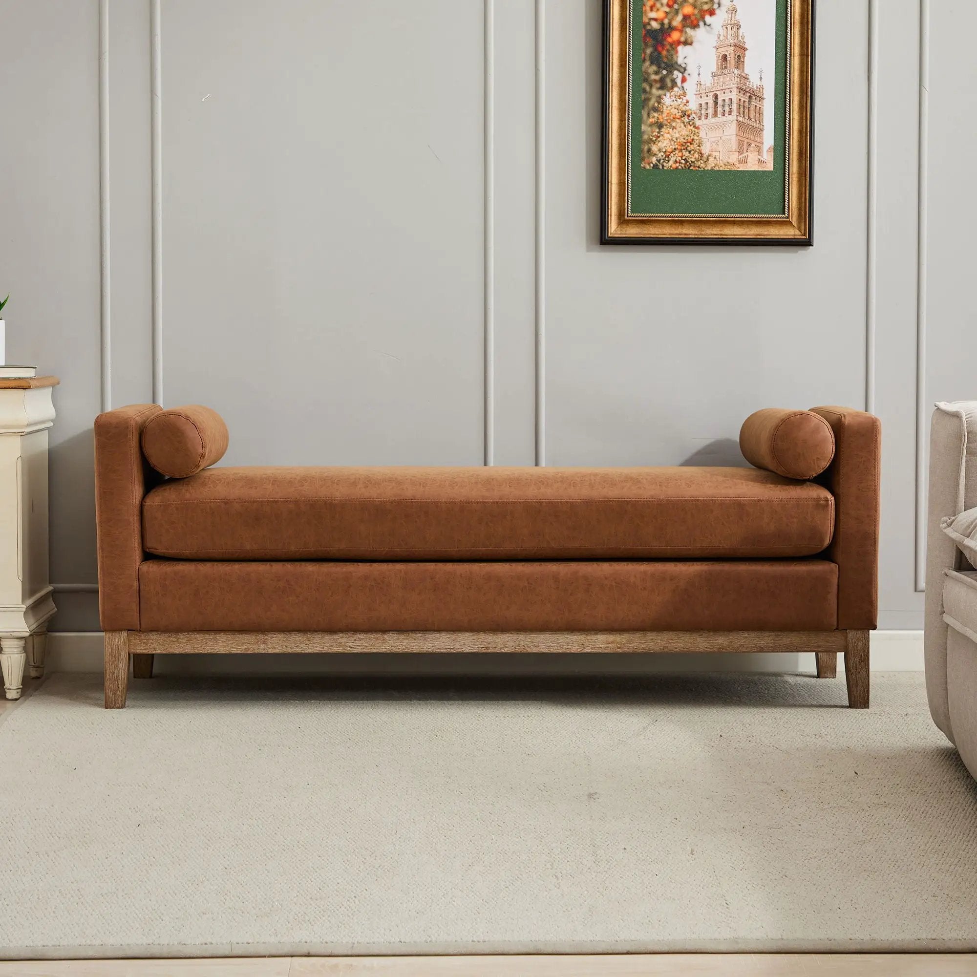Elegant Upholstered Bench Daybed Ottoman With Bolster Pillows by HouseOfZazla