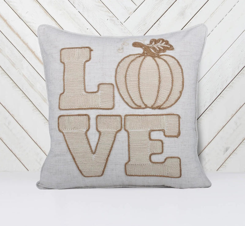 Love Pumpkin Embroidered Throw Pillow – Rustic by HouseOfZazla