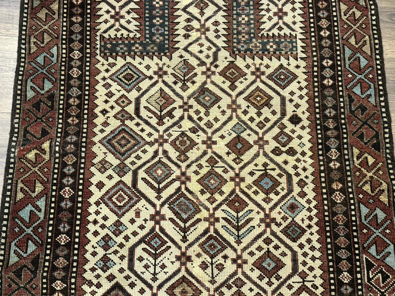 Antique Caucasian Shirvan Rug 3x5, Dagestan Prayer Rug, Collectible, Early 20th Century Rug by Jewel Rugs