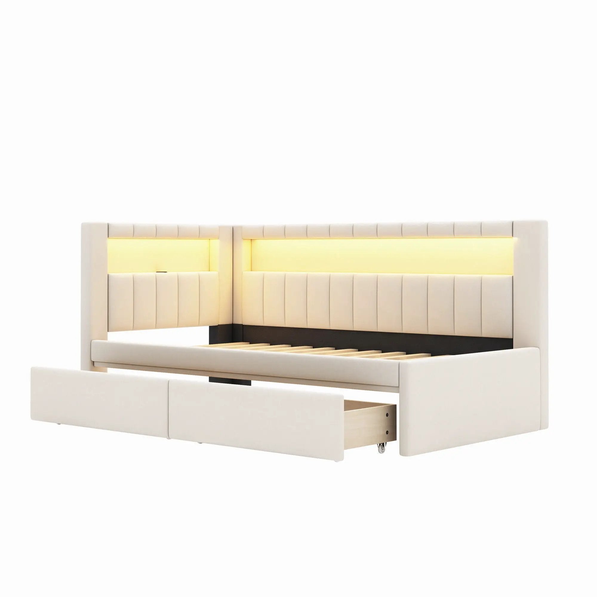 Upholstered Platform Bed With USB Ports And LED Belt