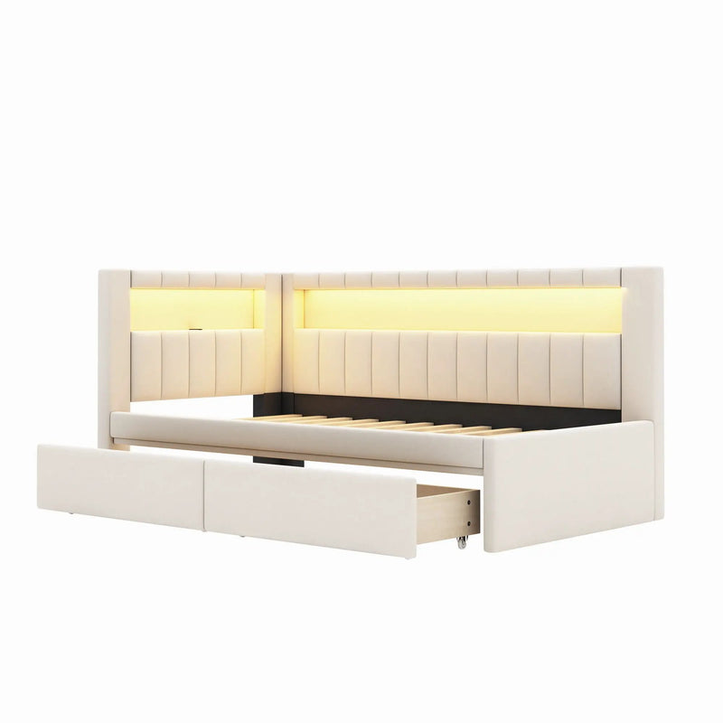 Upholstered Platform Bed With USB Ports And LED Belt