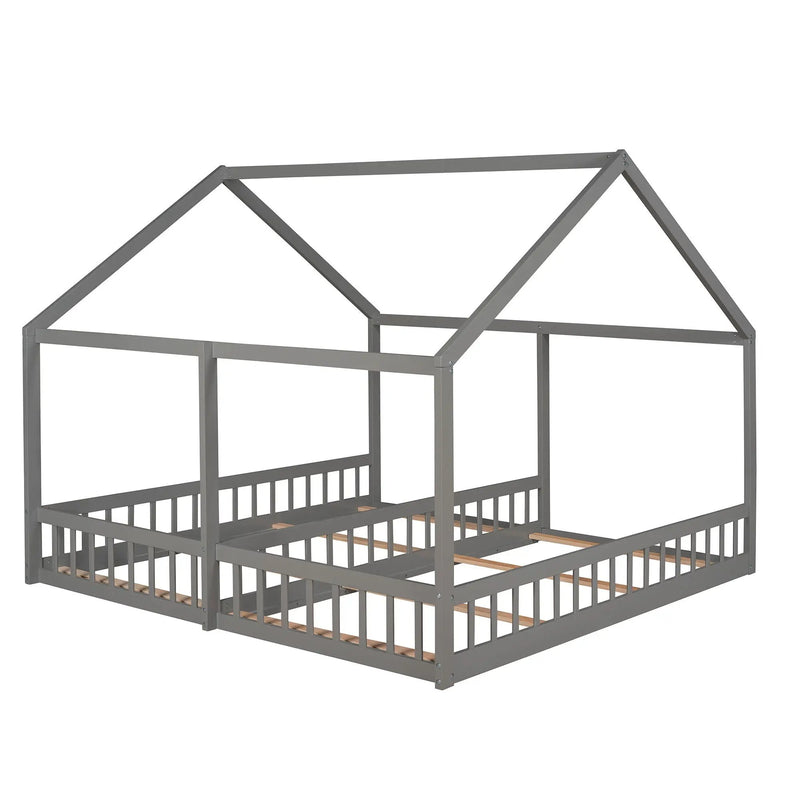 House Platform Beds, 2 Shared Beds, Metal Frame With Guardrails